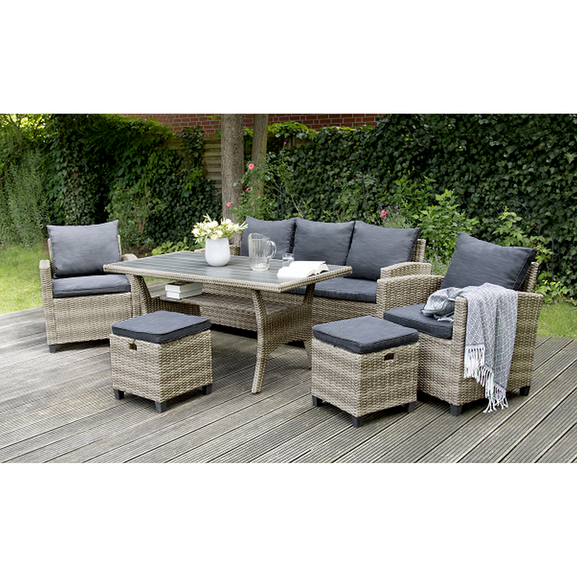 Dining-Lounge-Set 'Prato' braun/grau 6-teilig