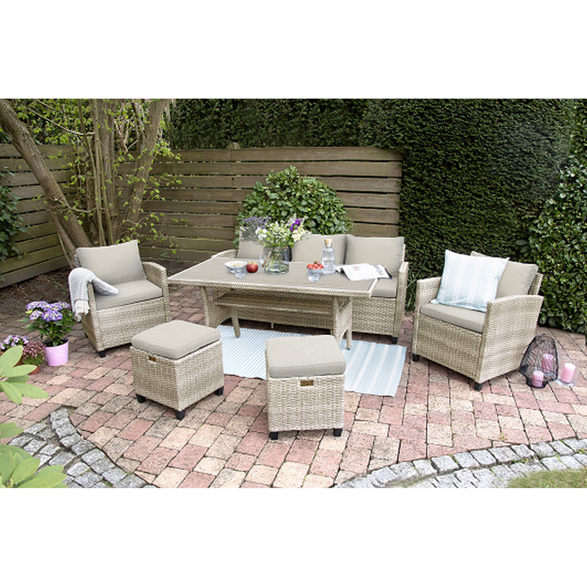Dining-Lounge-Set 'Prato' braun/beige 6-teilig