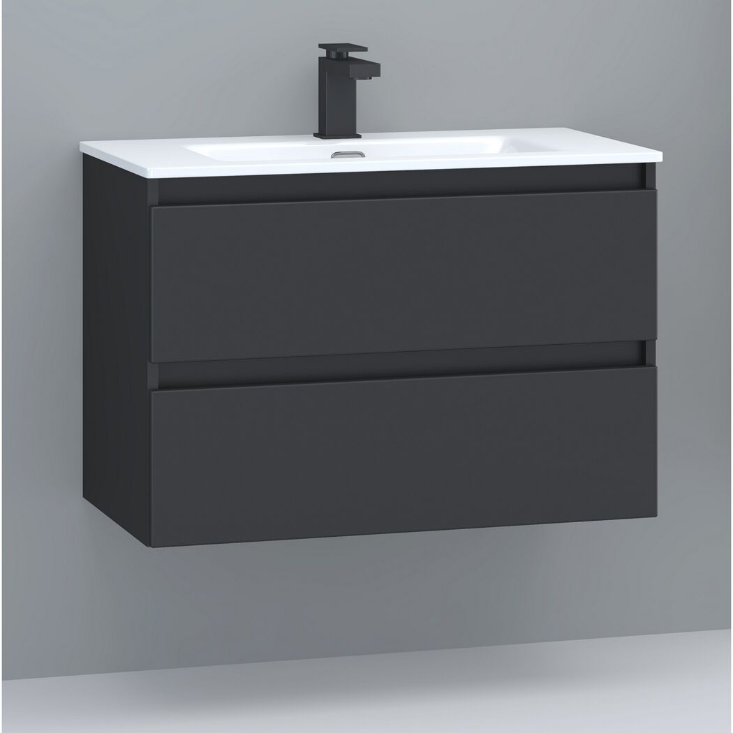 Waschbecken mit Unterschrank 'Nero' schwarz matt 81,5 x 56,5 x 46,5 cm
