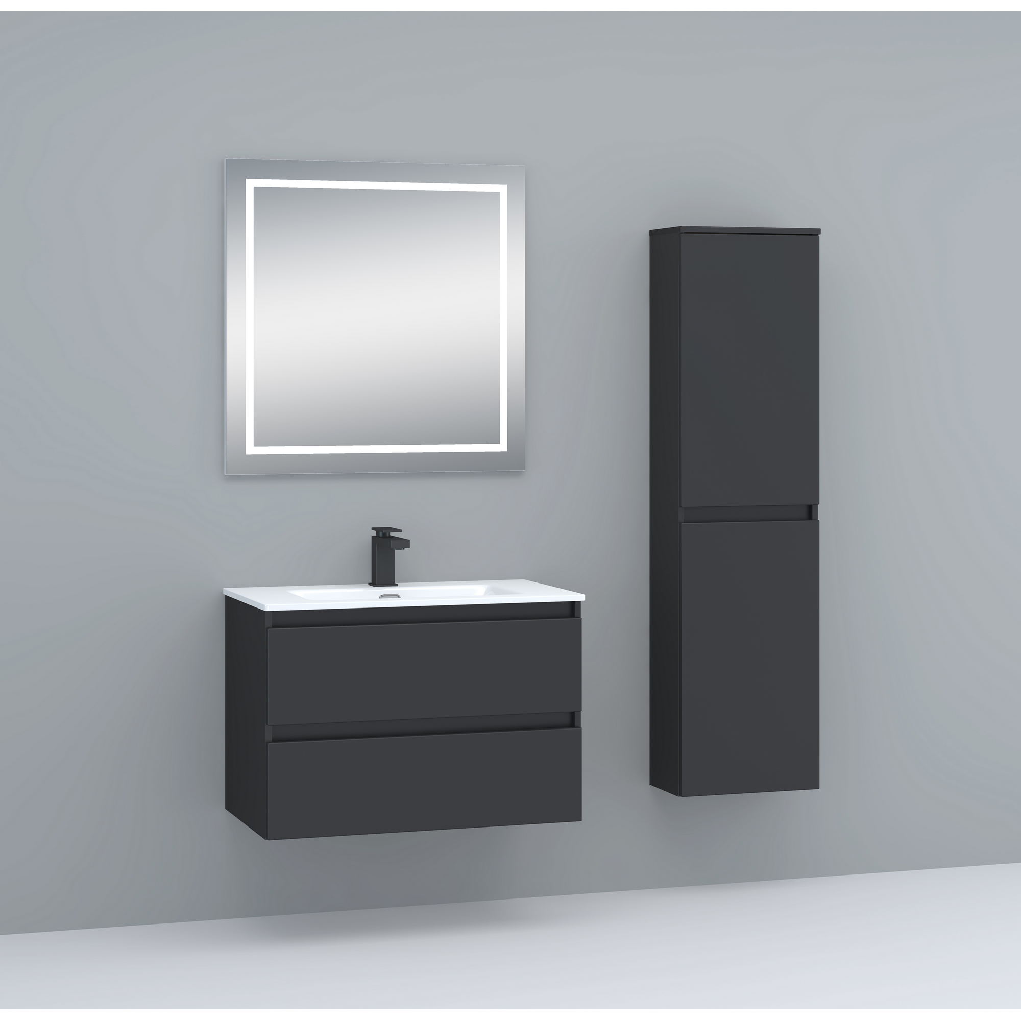 Waschbecken mit Unterschrank 'Nero' schwarz matt 81,5 x 56,5 x 46,5 cm