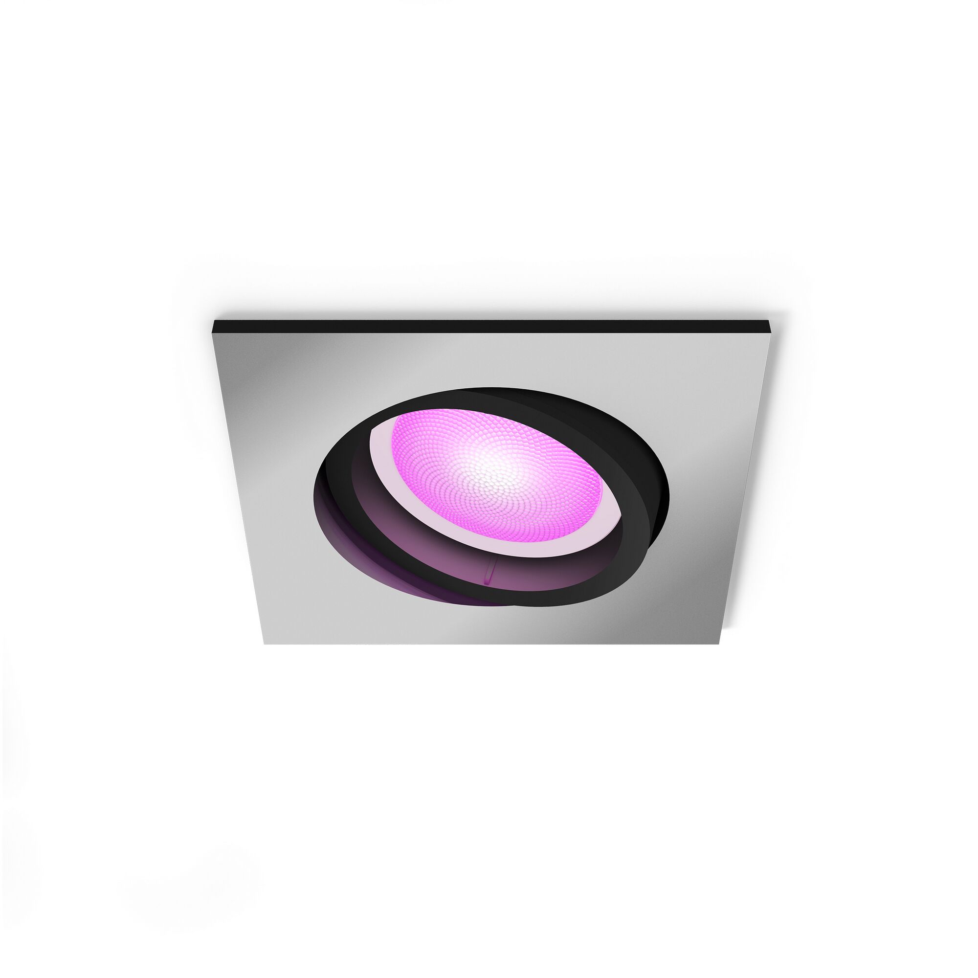 Eckiger LED-Einbauspot 'Hue White & Color Ambiance Centura' mit pinkem Licht.
