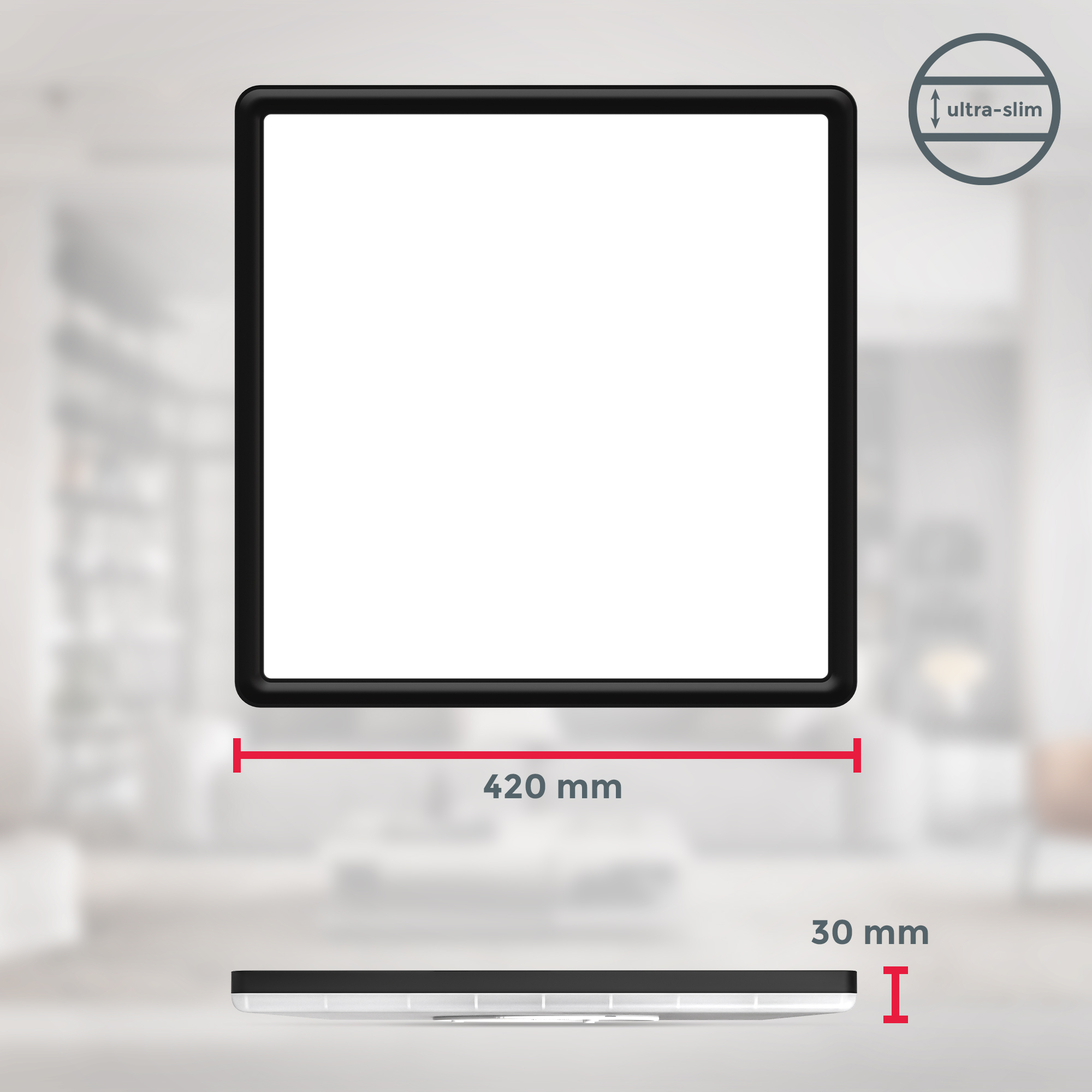 LED-Deckenleuchte 'Slim' 42 x 42 cm schwarz 2700 lm