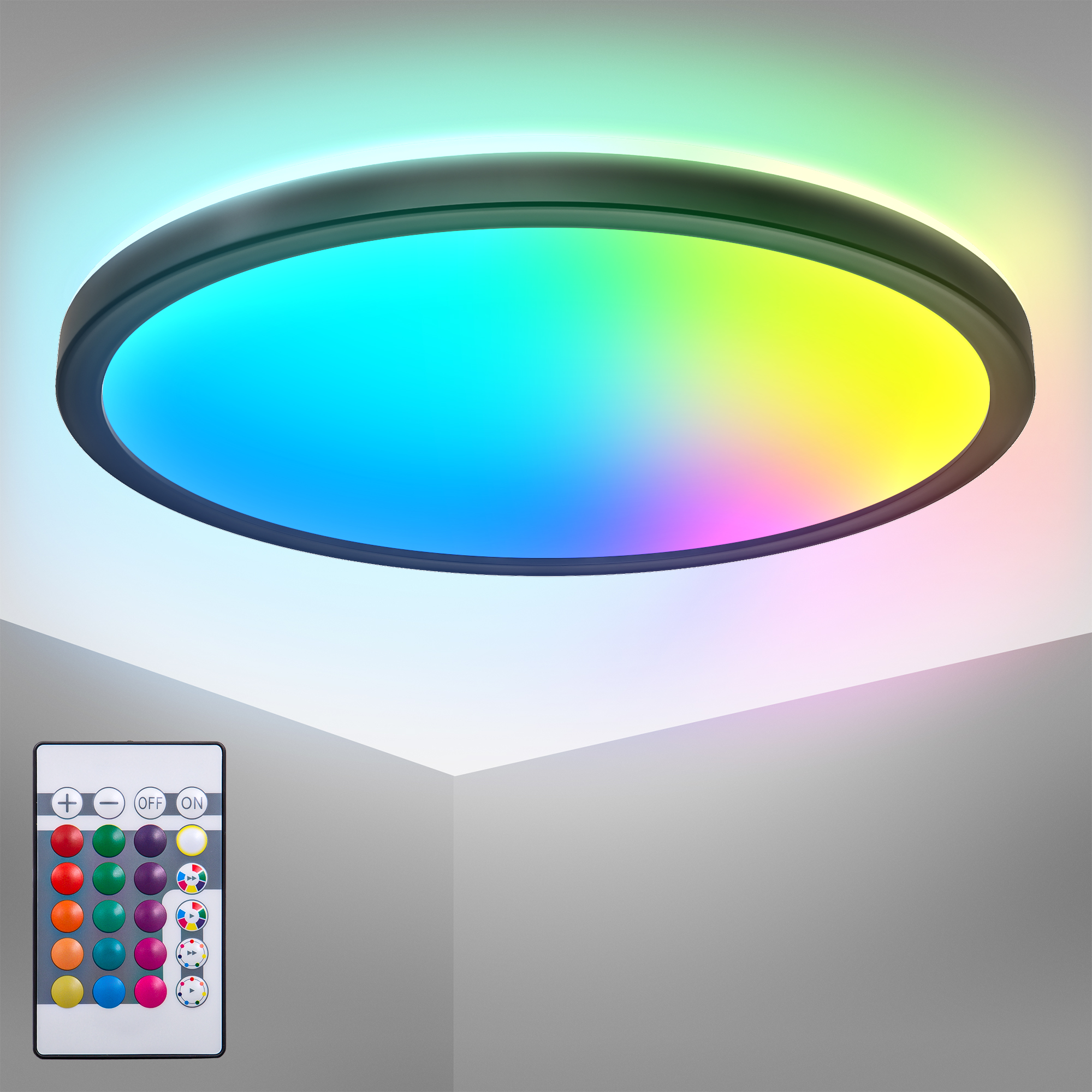 LED-Deckenleuchte 'Slim' Ø 29 cm schwarz 1850 lm