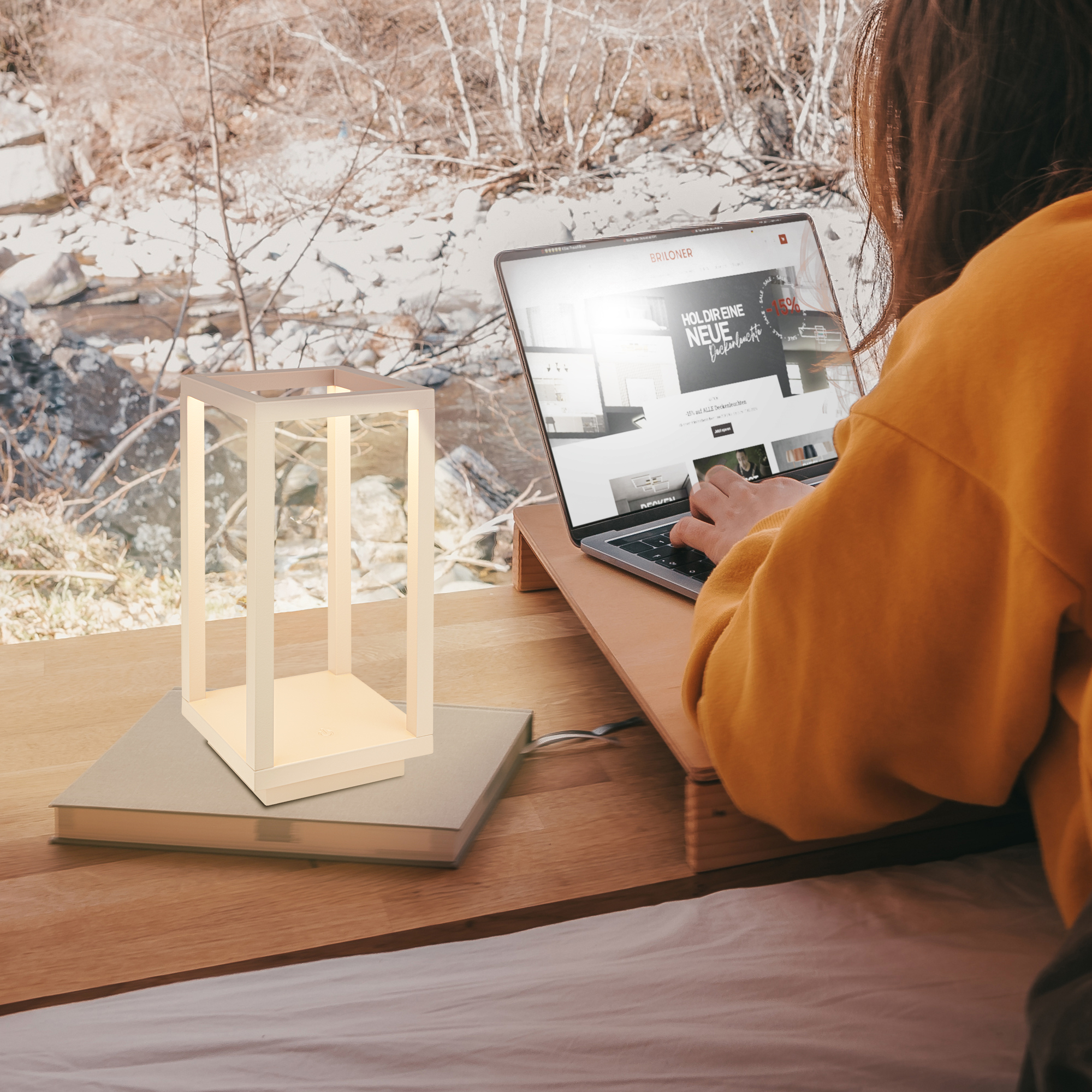 LED-Tischleuchte 'Laer' beige kabellos