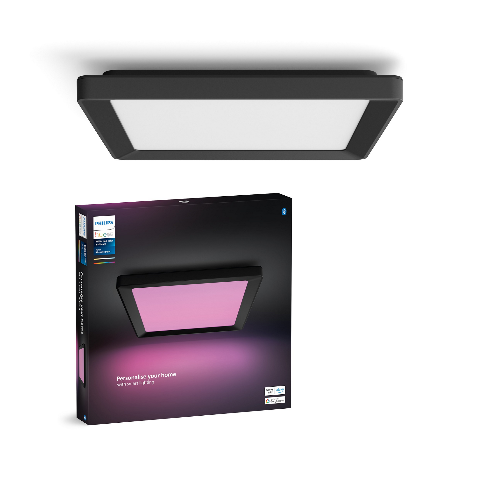 Panelleuchte 'Hue Tento WCA SQ S' schwarz 29,5 x 29,5 cm, mit Farbwechsler