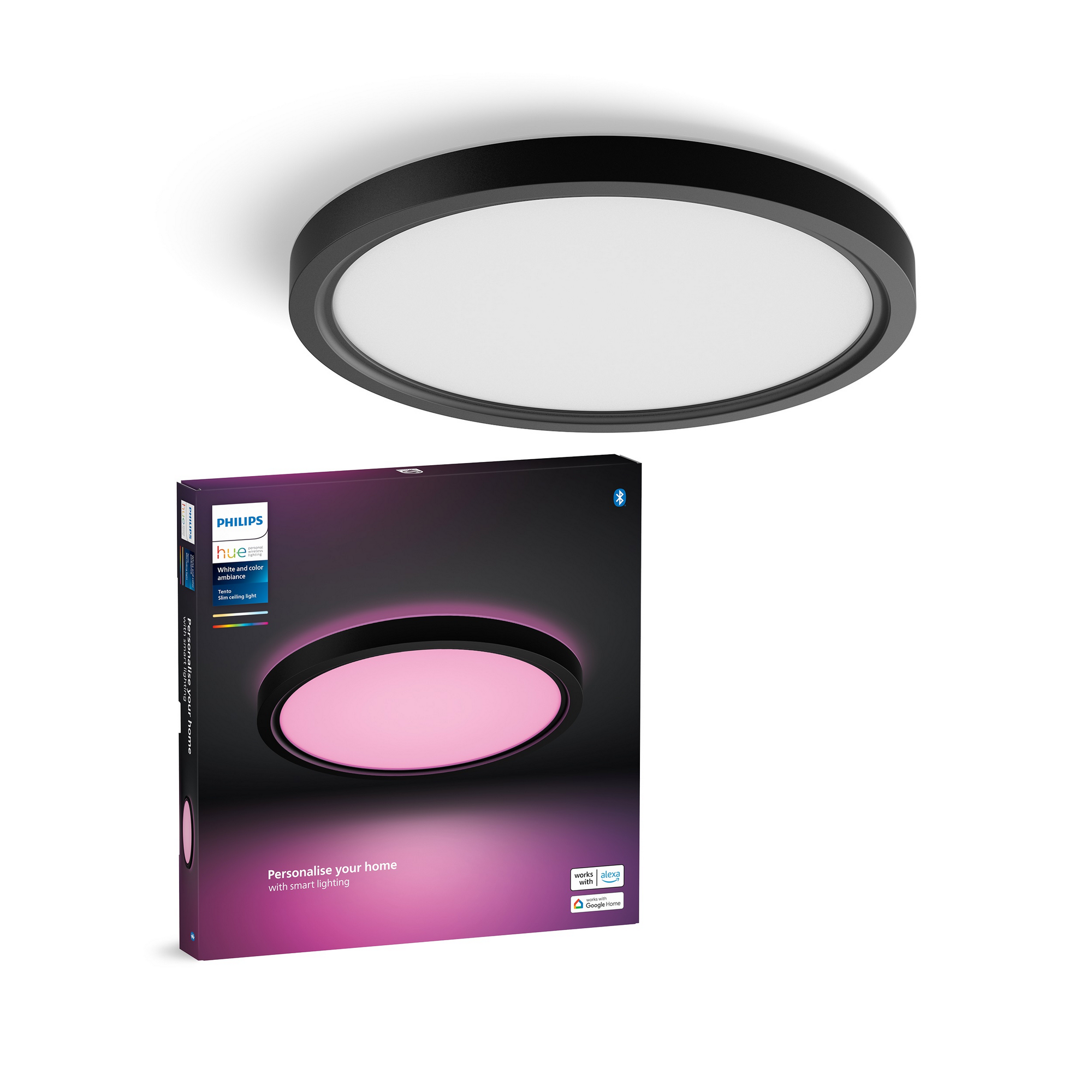 Panelleuchte 'Hue Tento WACA RD S' schwarz Ø 29,1 cm, mit Farbwechsler