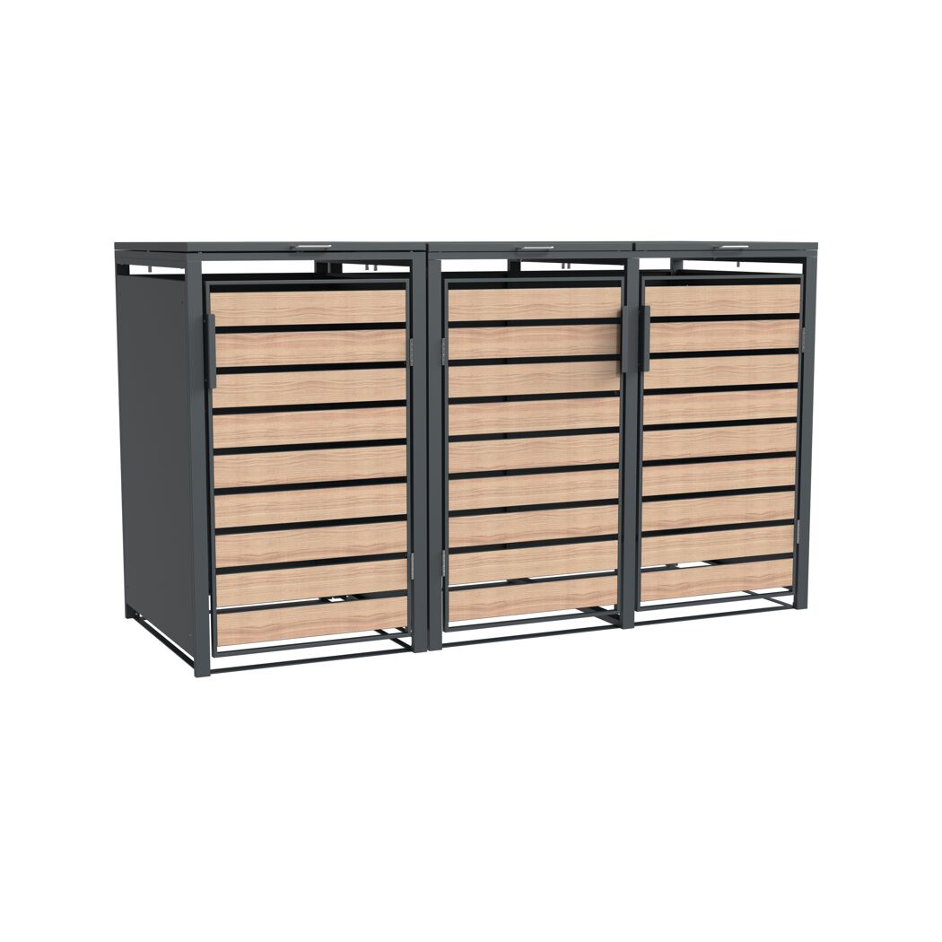 Mülltonnenbox 'Lacina' anthrazit/Holzoptik 80 x 200 x 116 cm