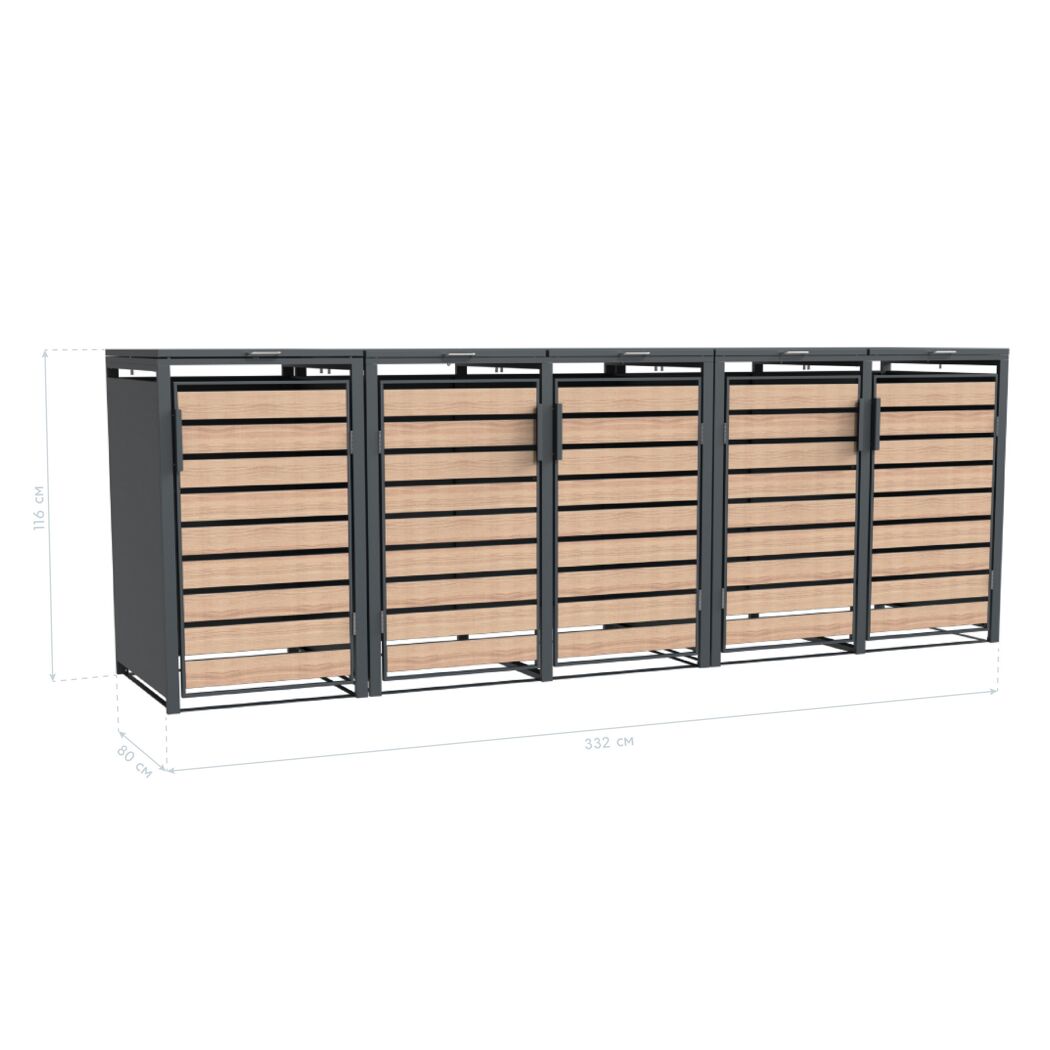 Mülltonnenbox 'Lacina' anthrazit/Holzoptik 80 x 332 x 116 cm