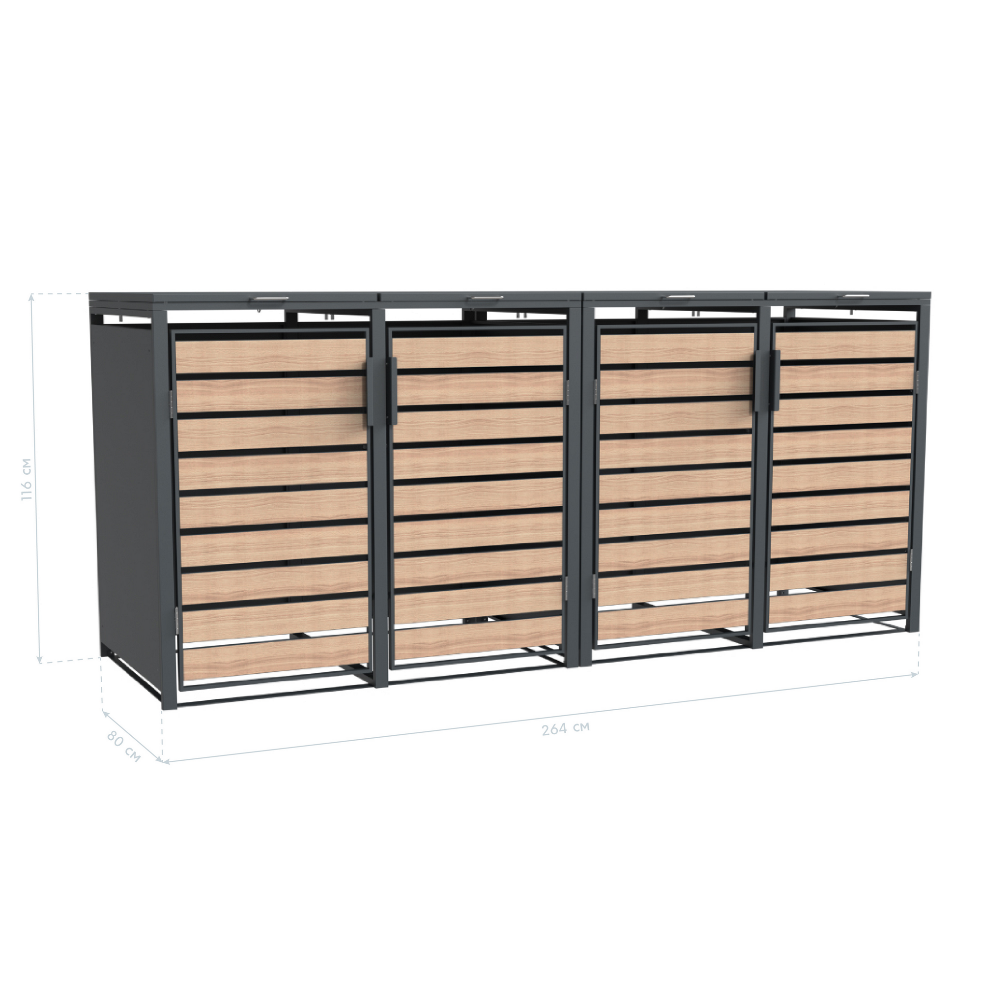 Mülltonnenbox 'Lacina' anthrazit/Holzoptik 80 x 264 x 116 cm