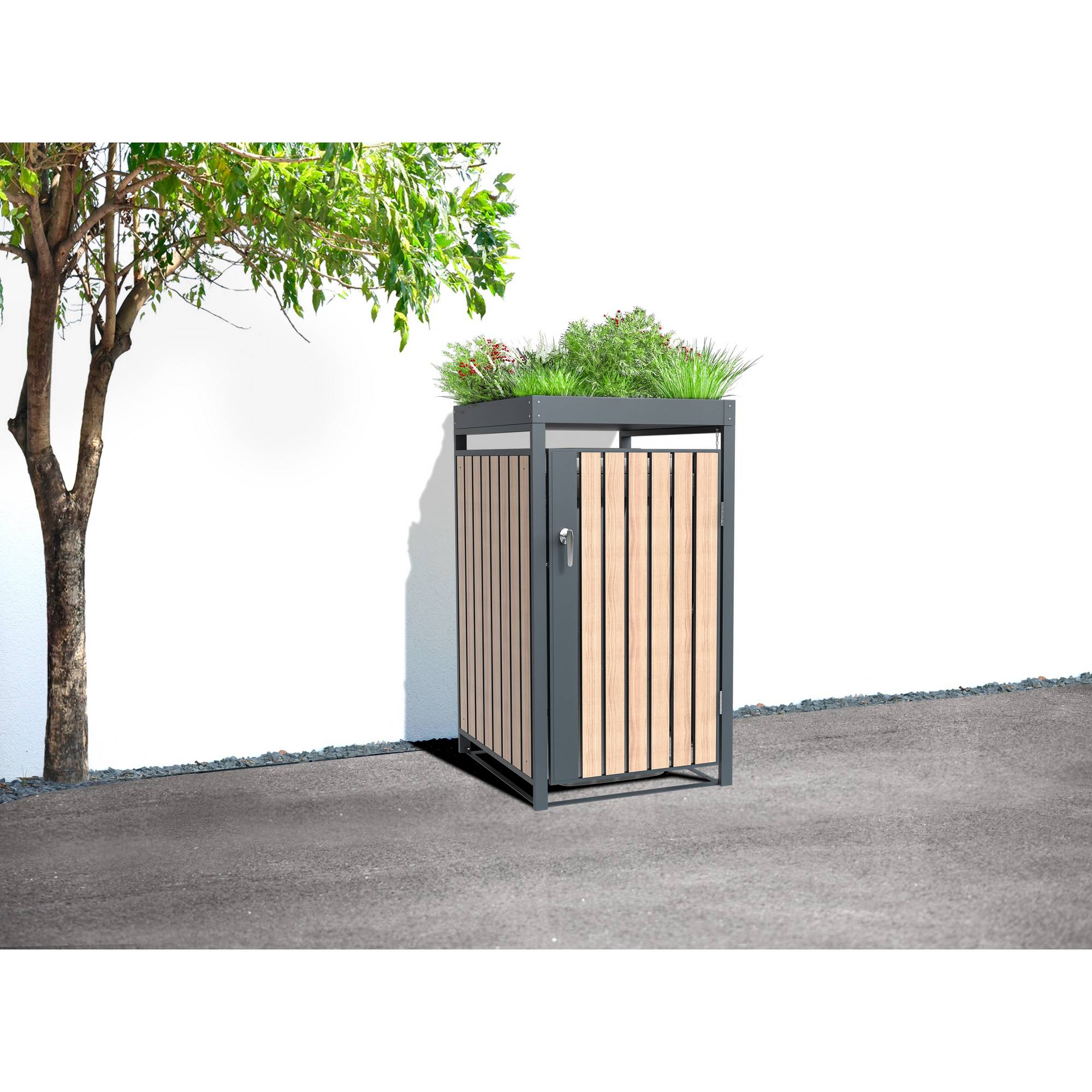 Mülltonnenbox 'Planta' bepflanzbar anthrazit/Holzoptik 84 x 68 x 124 cm