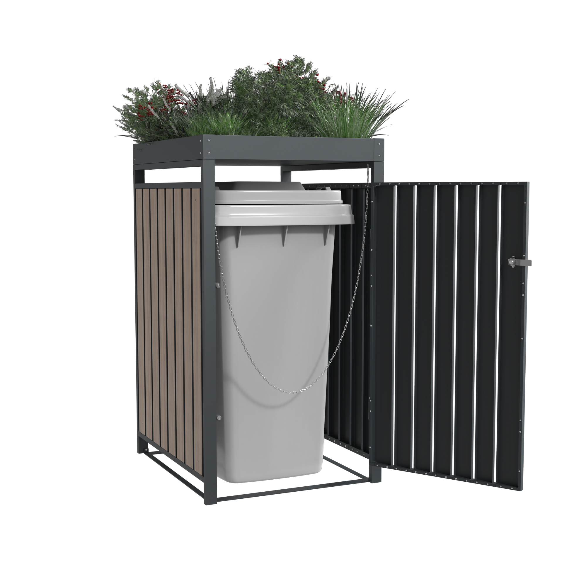 Mülltonnenbox 'Planta' bepflanzbar anthrazit/Holzoptik 84 x 68 x 124 cm