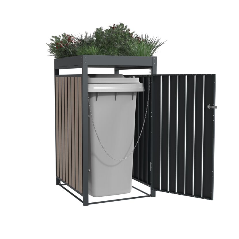 Mülltonnenbox 'Planta' bepflanzbar anthrazit/Holzoptik 84 x 68 x 124 cm