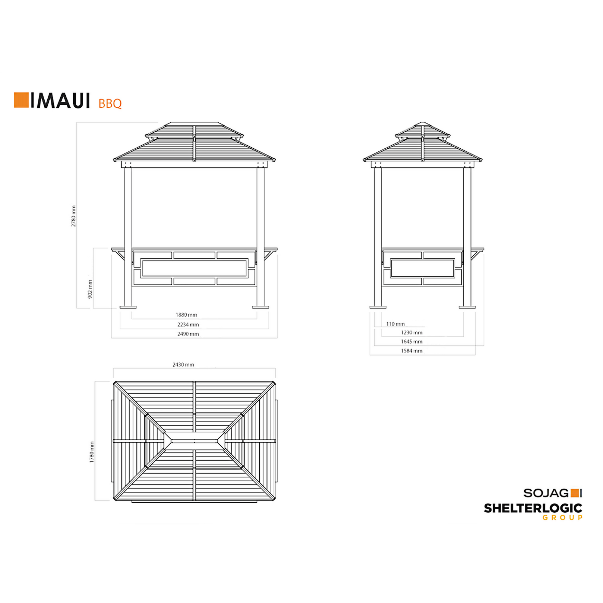 Grillpavillon 'Maui' Holzoptik 158 x 249 x 278 cm