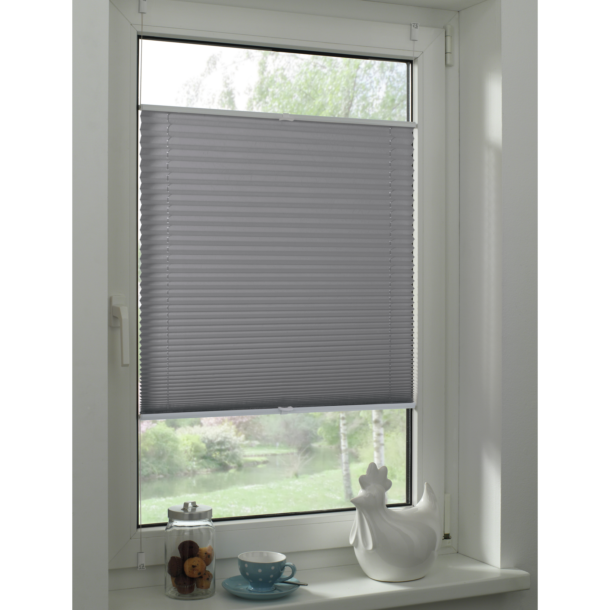 EasyFix-Plissee 'Greta' steingrau 50 x 130 cm 7-teilig