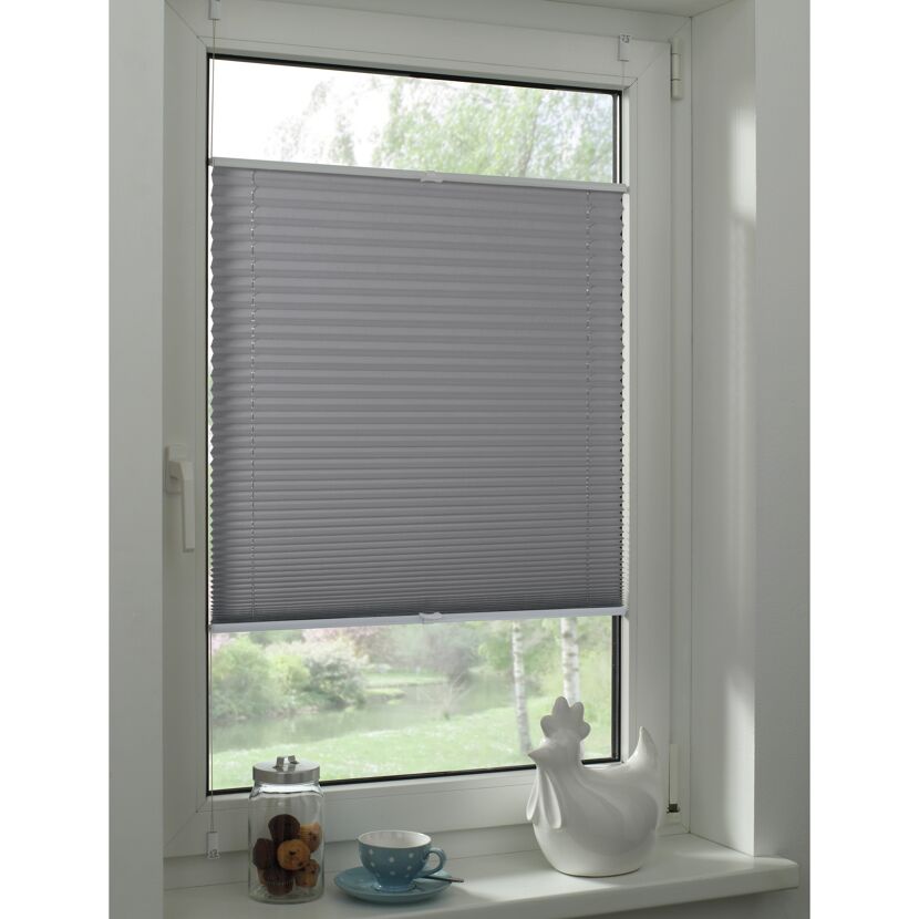 EasyFix-Plissee 'Greta' steingrau 60 x 130 cm 7-teilig