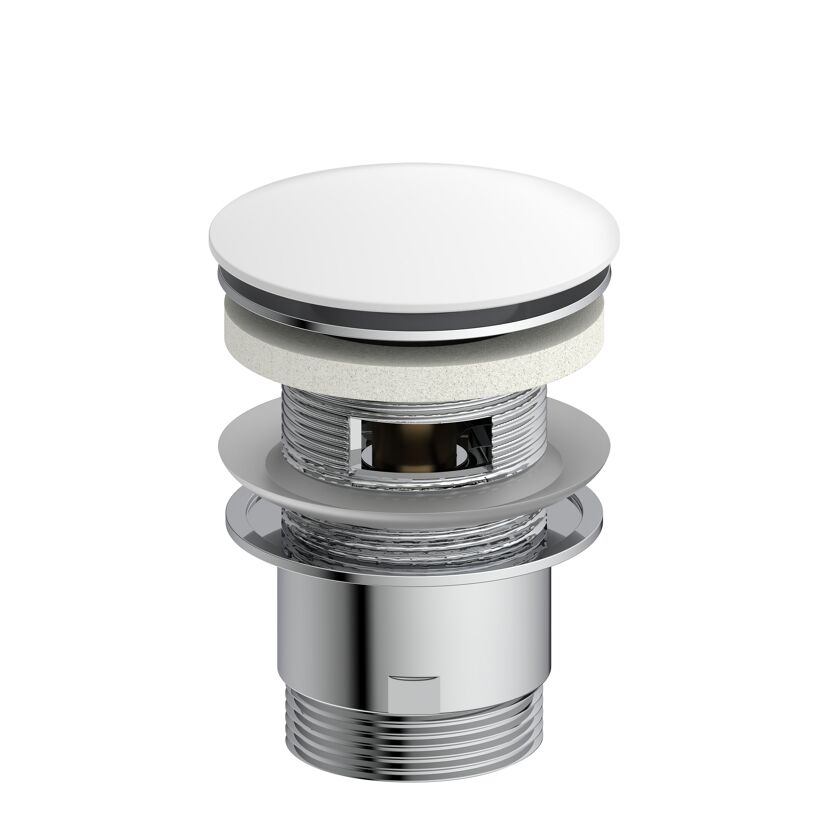 Design-Ablaufventil weiß 1 1/4" x 65 mm, mit Überlauf