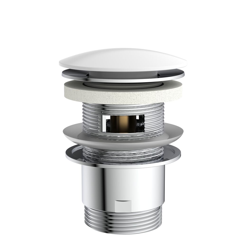 Design-Ablaufventil weiß 1 1/4" x 65 mm, mit Überlauf