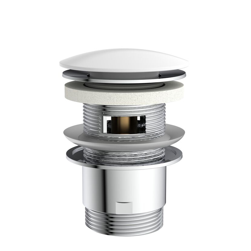 Design-Ablaufventil weiß 1 1/4" x 65 mm, mit Überlauf