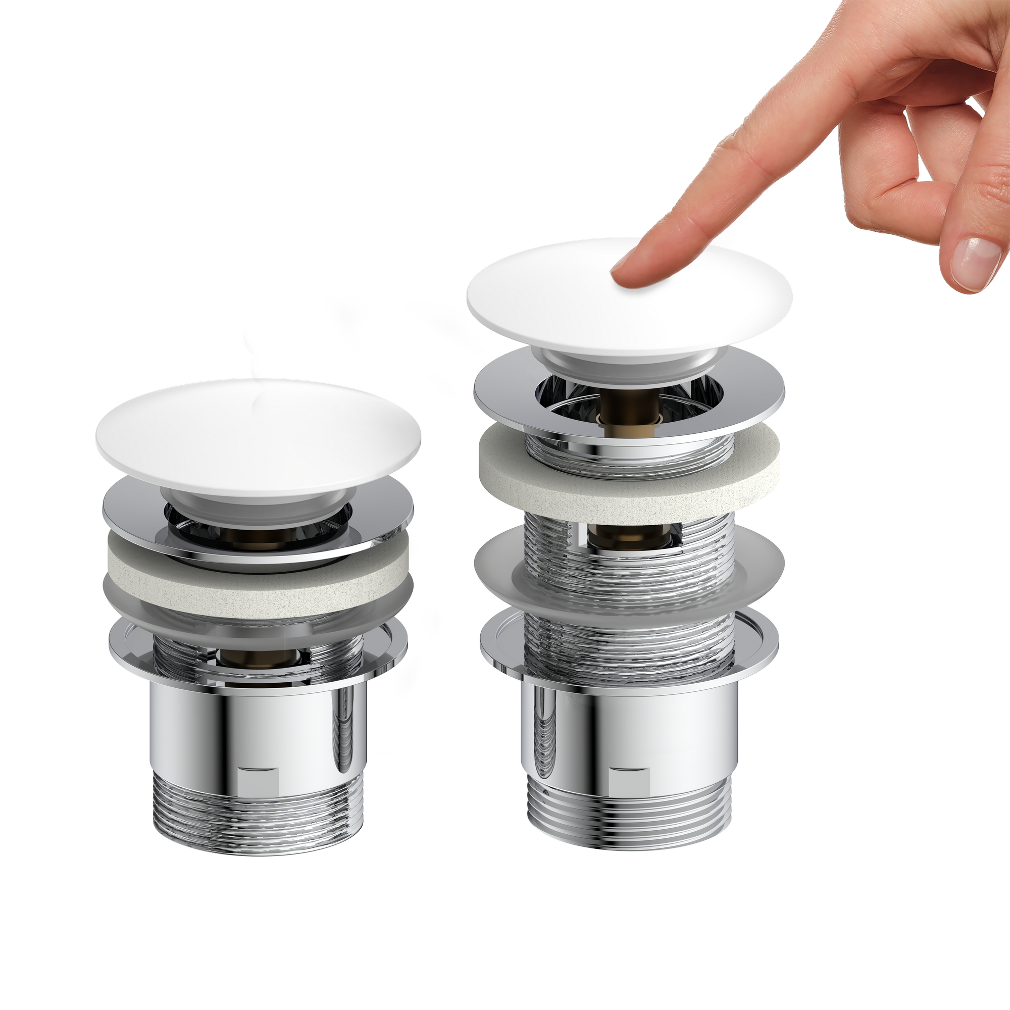 Design-Ablaufventil weiß 1 1/4" x 65 mm, mit Überlauf