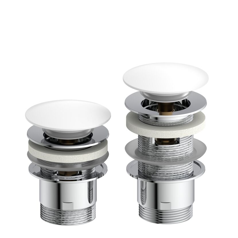 Design-Ablaufventil weiß 1 1/4" x 65 mm, mit Überlauf