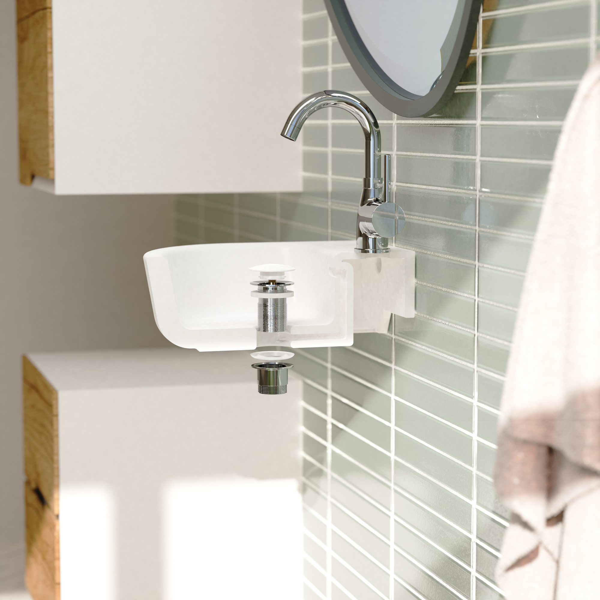 Design-Ablaufventil weiß 1 1/4" x 65 mm, mit Überlauf