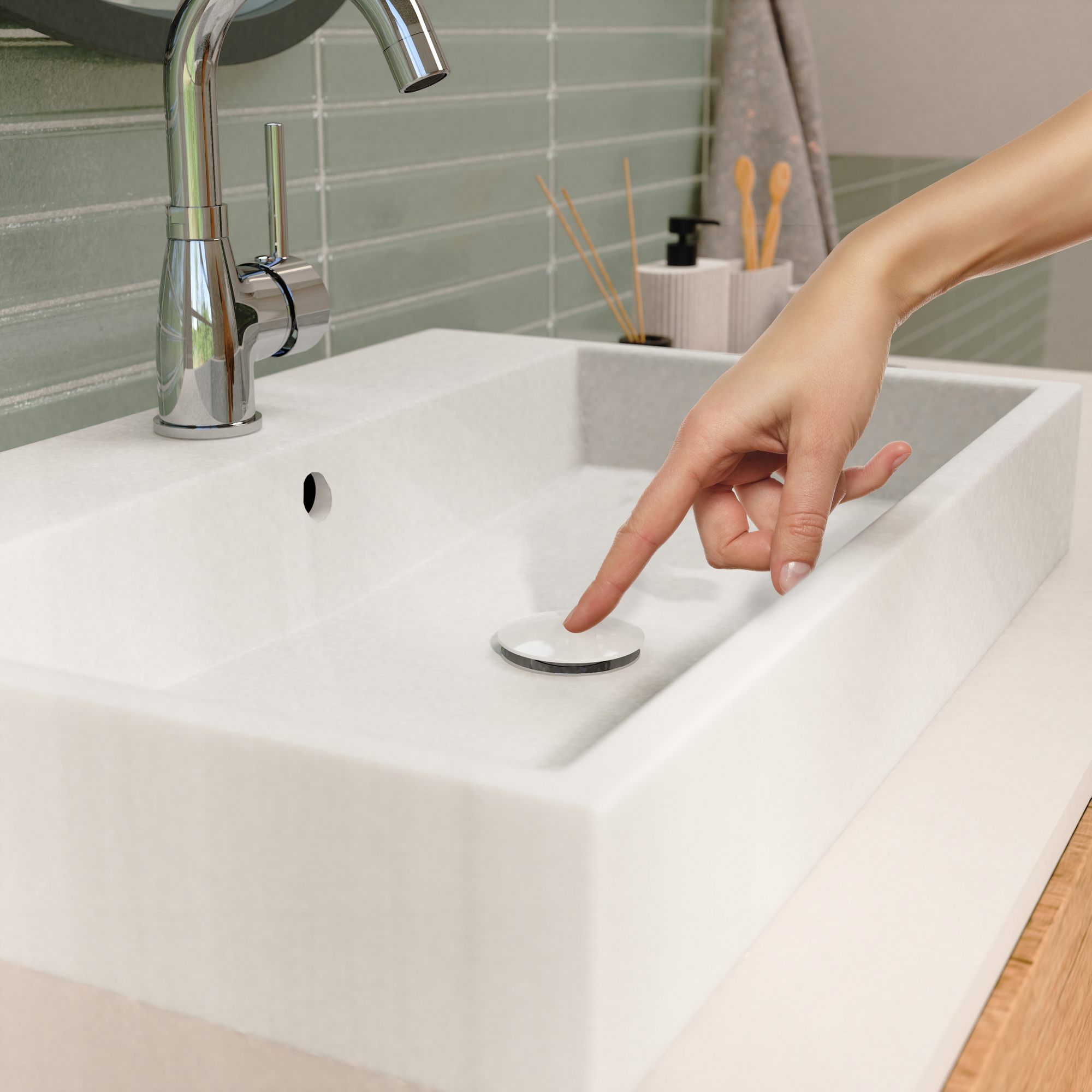 Design-Ablaufventil weiß 1 1/4" x 65 mm, mit Überlauf