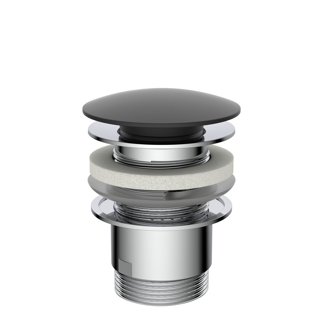 Design-Ablaufventil schwarz matt 1 1/4" x 65 mm, mit Überlauf