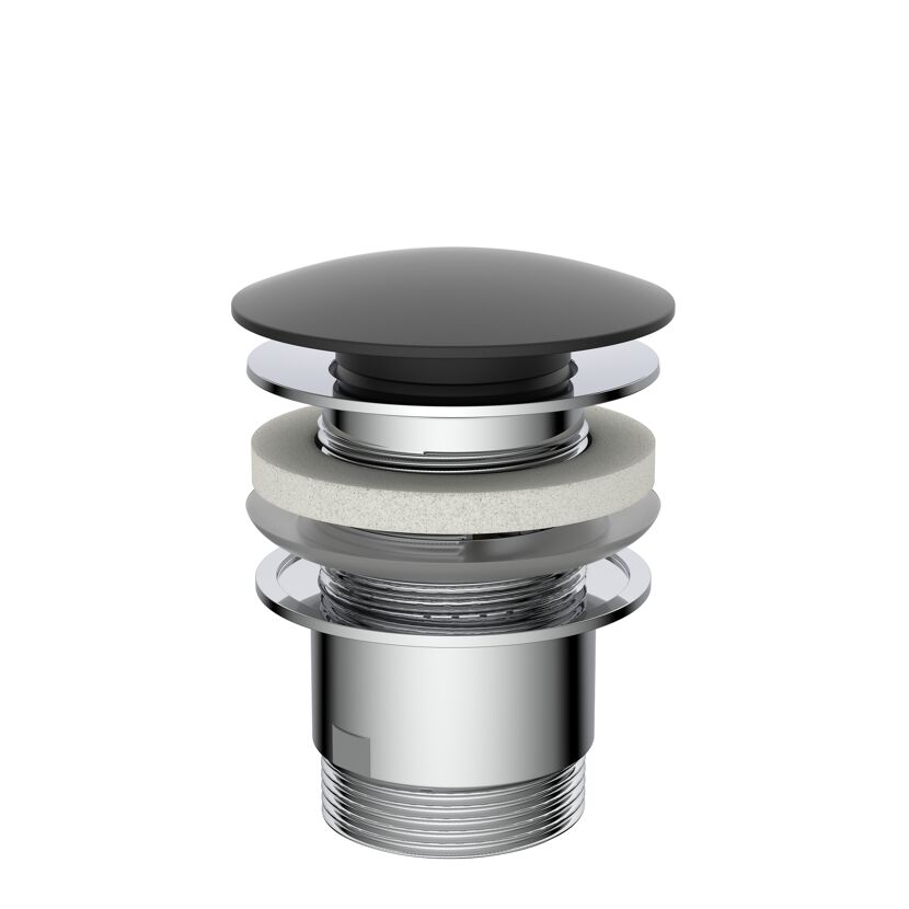 Design-Ablaufventil schwarz matt 1 1/4" x 65 mm, mit Überlauf
