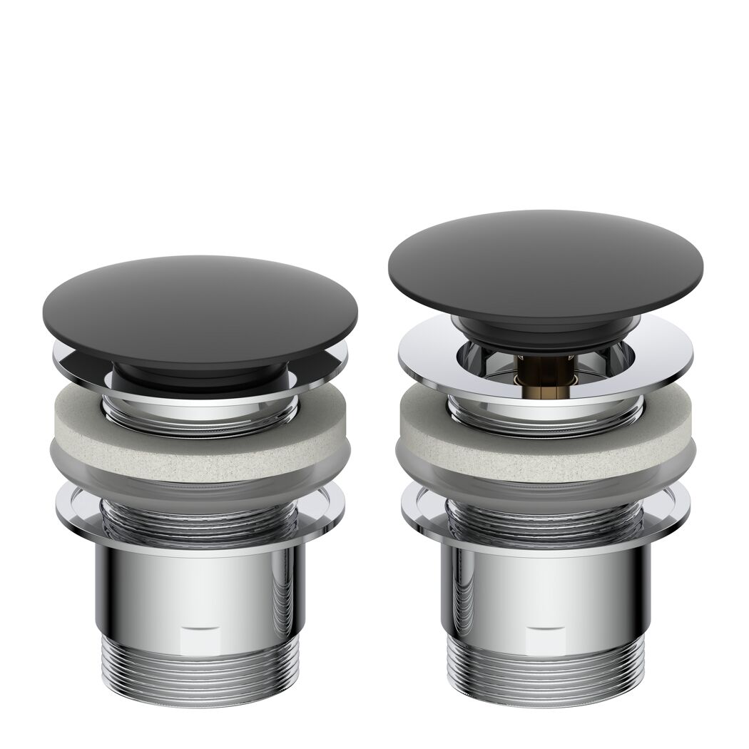 Design-Ablaufventil schwarz matt 1 1/4" x 65 mm, mit Überlauf