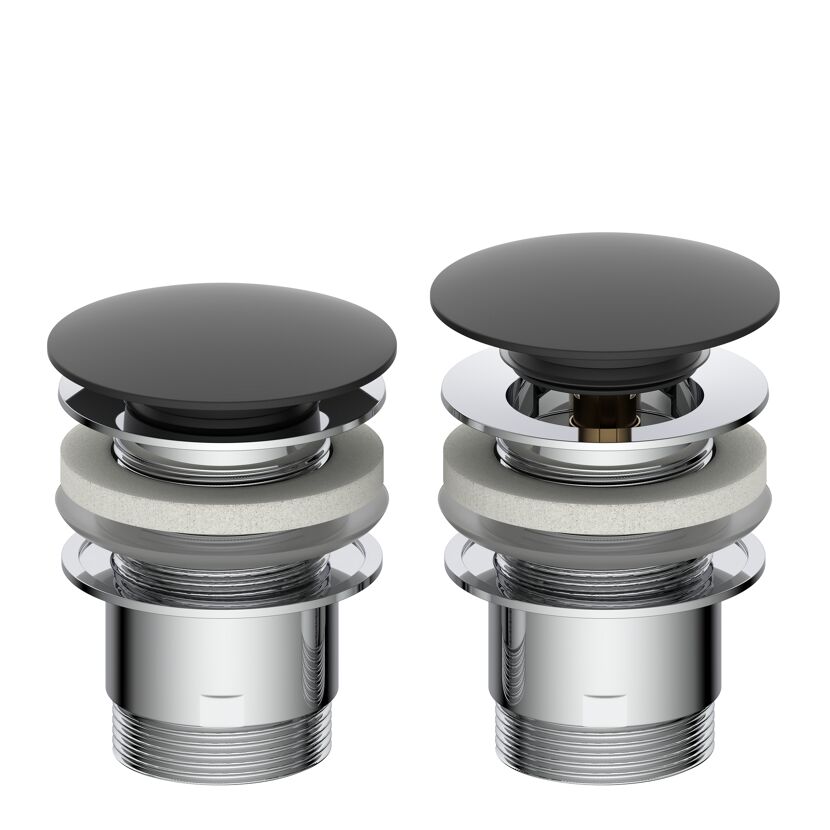 Design-Ablaufventil schwarz matt 1 1/4" x 65 mm, mit Überlauf