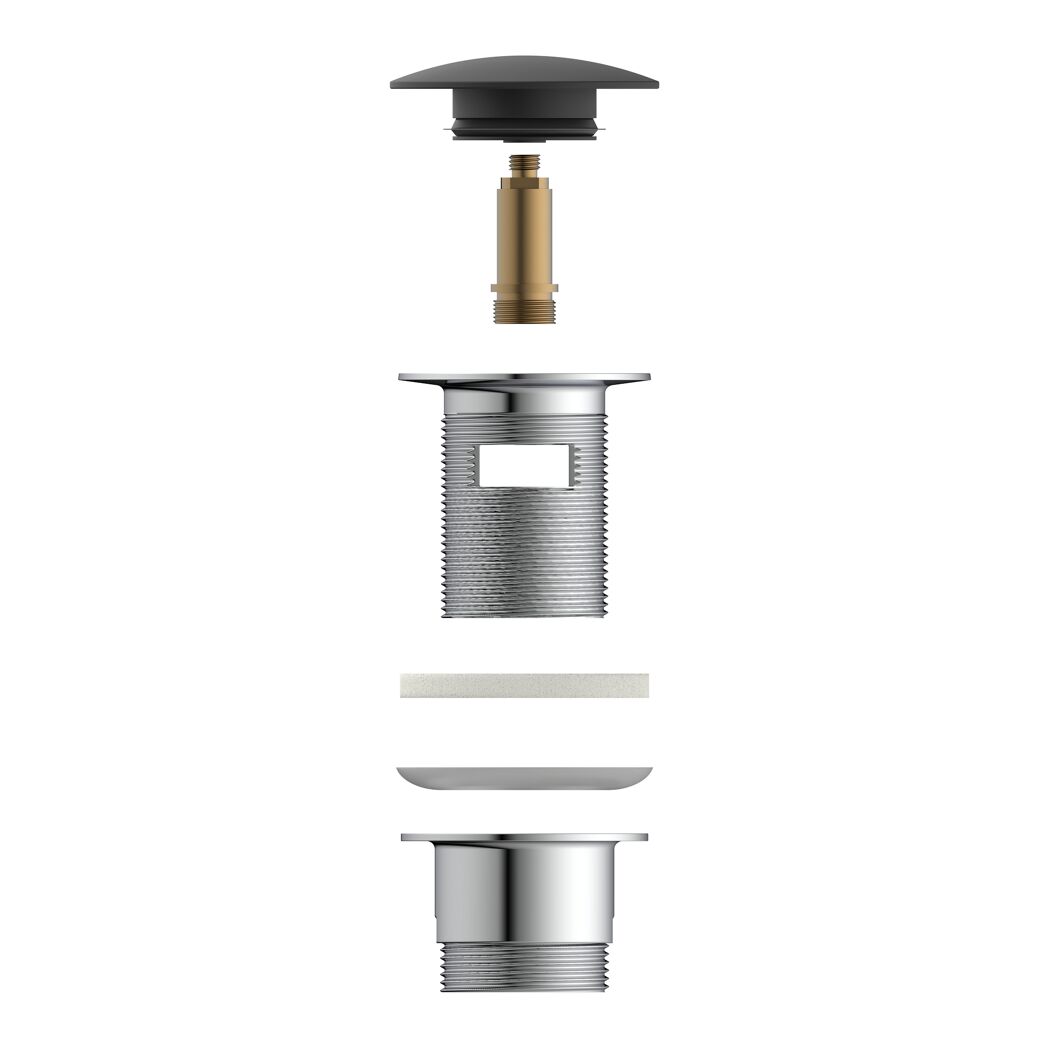 Design-Ablaufventil schwarz matt 1 1/4" x 65 mm, mit Überlauf
