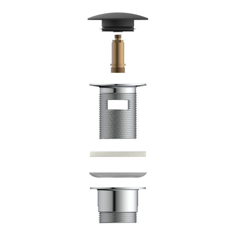 Design-Ablaufventil schwarz matt 1 1/4" x 65 mm, mit Überlauf