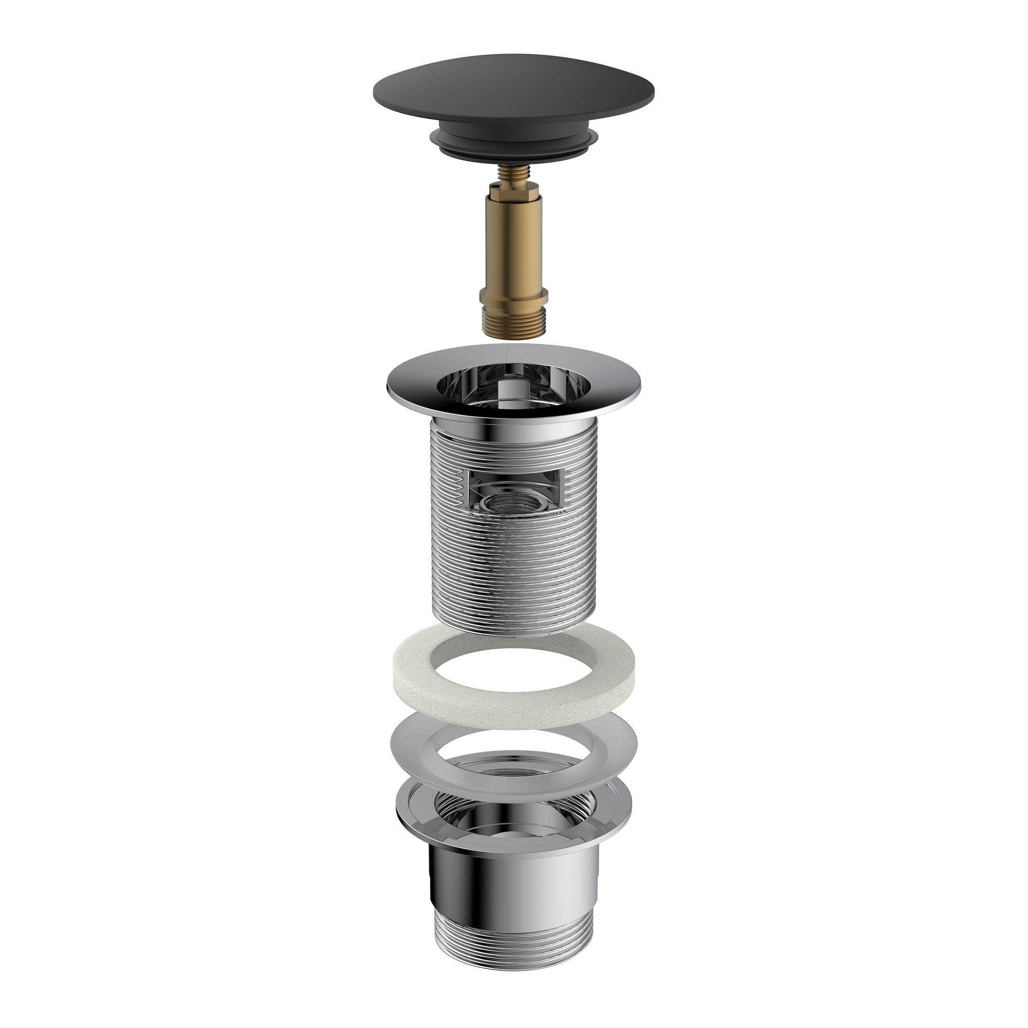 Design-Ablaufventil schwarz matt 1 1/4" x 65 mm, mit Überlauf