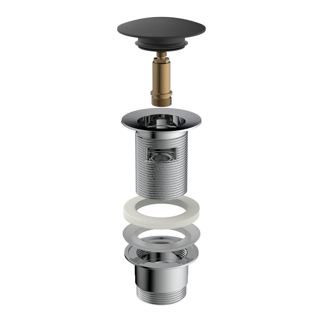 Design-Ablaufventil schwarz matt 1 1/4" x 65 mm, mit Überlauf