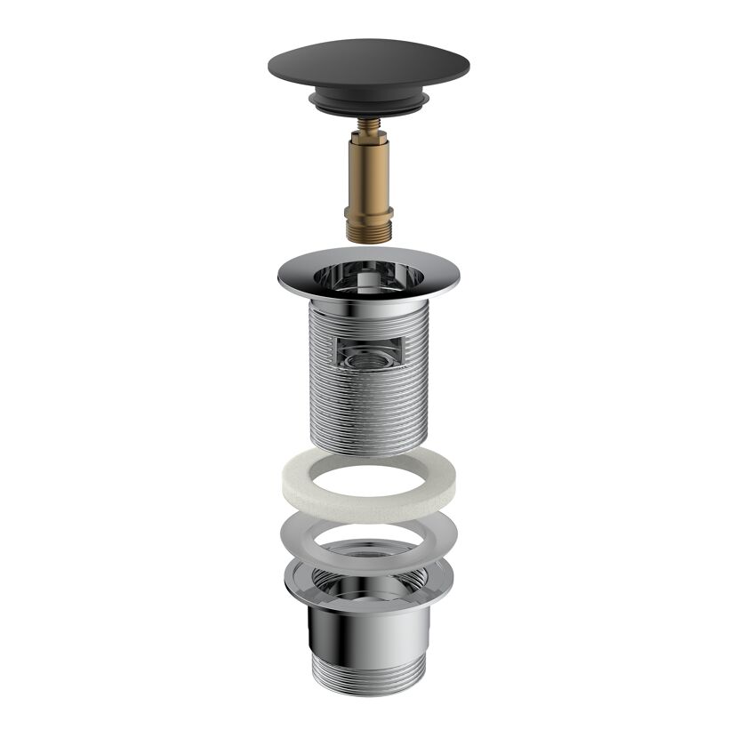 Design-Ablaufventil schwarz matt 1 1/4" x 65 mm, mit Überlauf