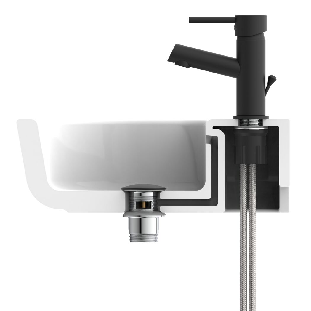 Design-Ablaufventil schwarz matt 1 1/4" x 65 mm, mit Überlauf