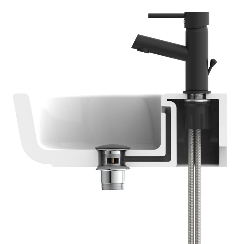 Design-Ablaufventil schwarz matt 1 1/4" x 65 mm, mit Überlauf