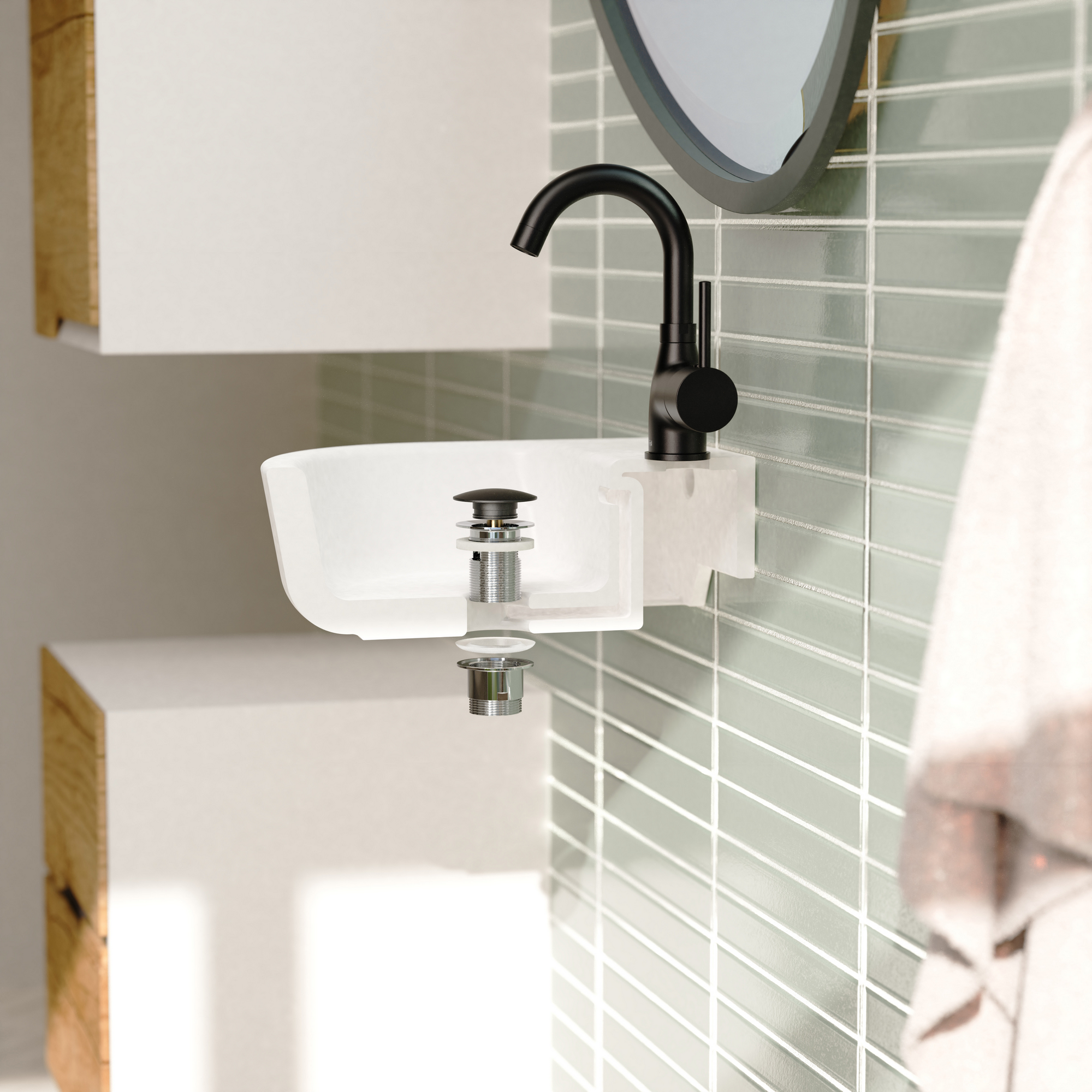 Design-Ablaufventil schwarz matt 1 1/4" x 65 mm, mit Überlauf