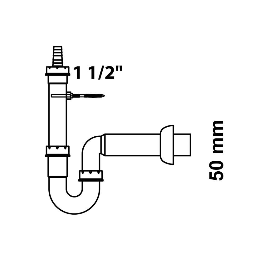 Kunststoff-Siphon mit Geräteanschluss 1 1/2" x 50 mm weiß mit Tülle