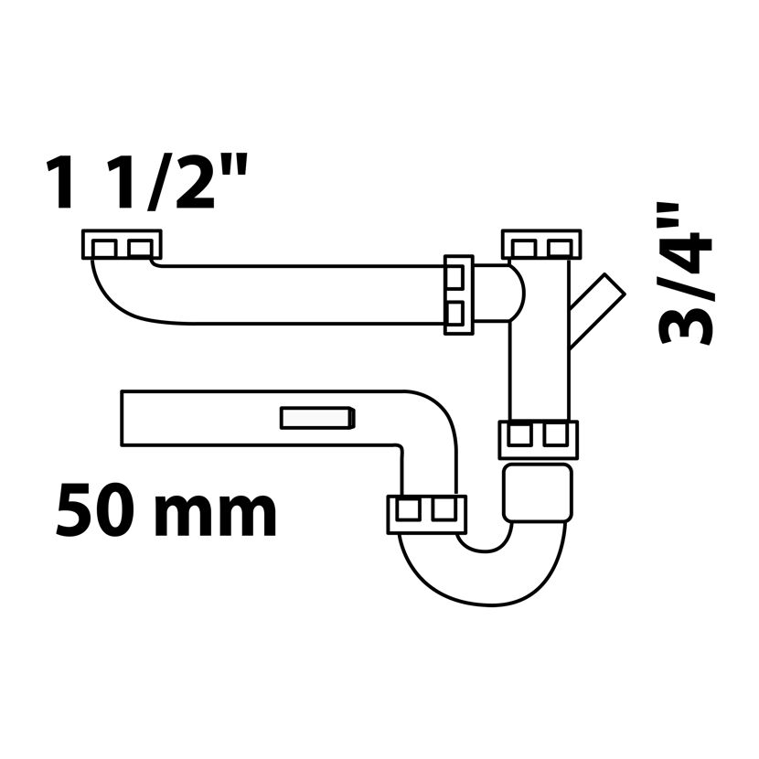 Doppel-Spültisch-Röhrensiphon grau 1 1/2" IG x 50 mm, mit 3/4" Geräteanschluss