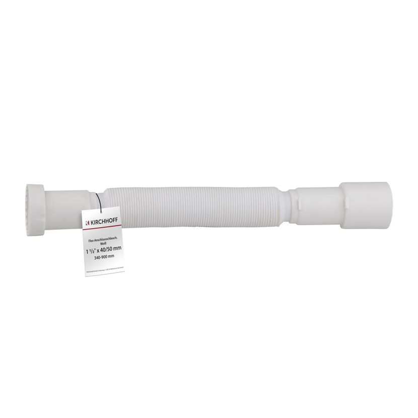 Anschlussrohr 'Magic Pipeflex' weiß 1 1/2" IG x 40/50 mm, 340-900 mm