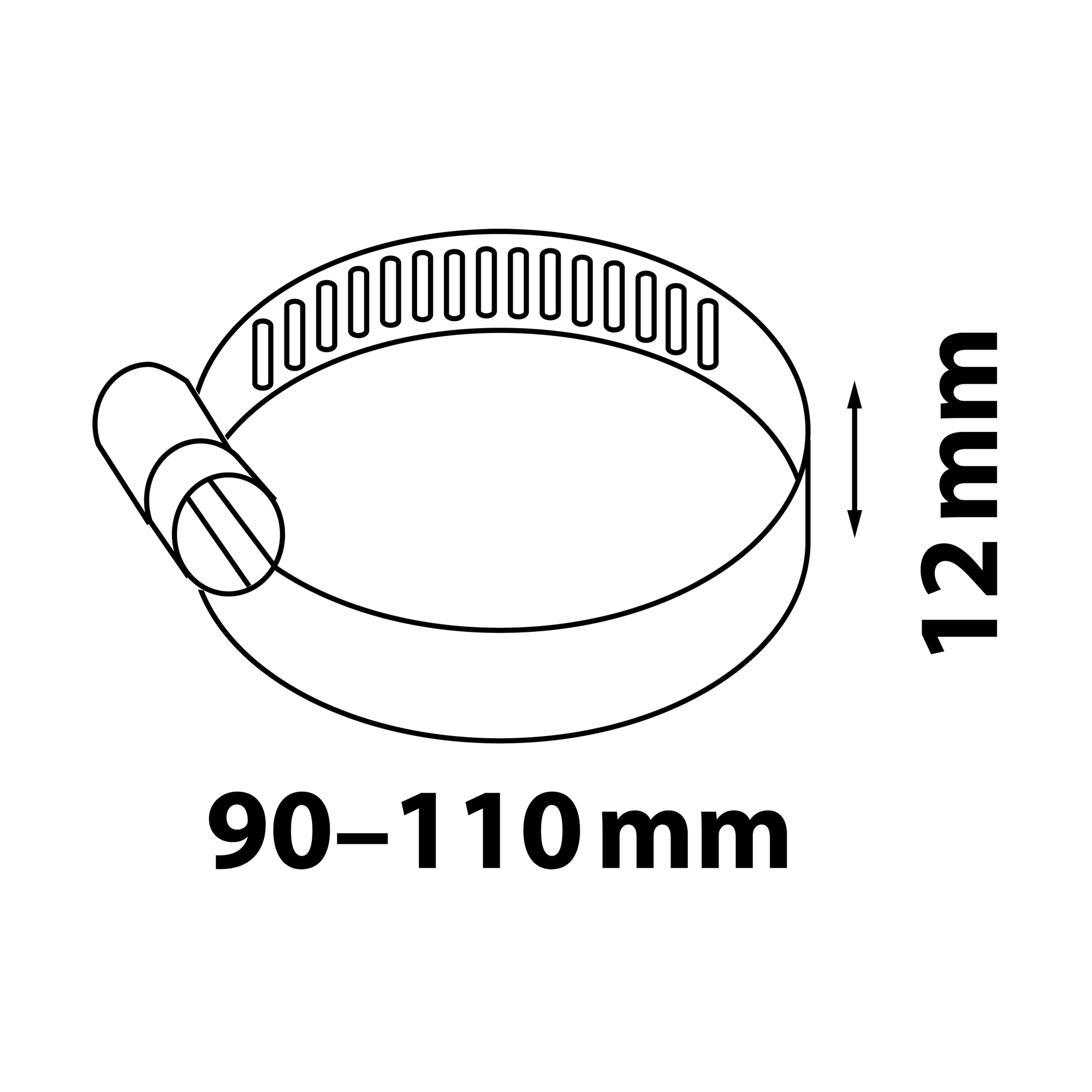 Schlauchklemme Edelstahl Ø 90 - 110 mm, 9 mm Bandbreite