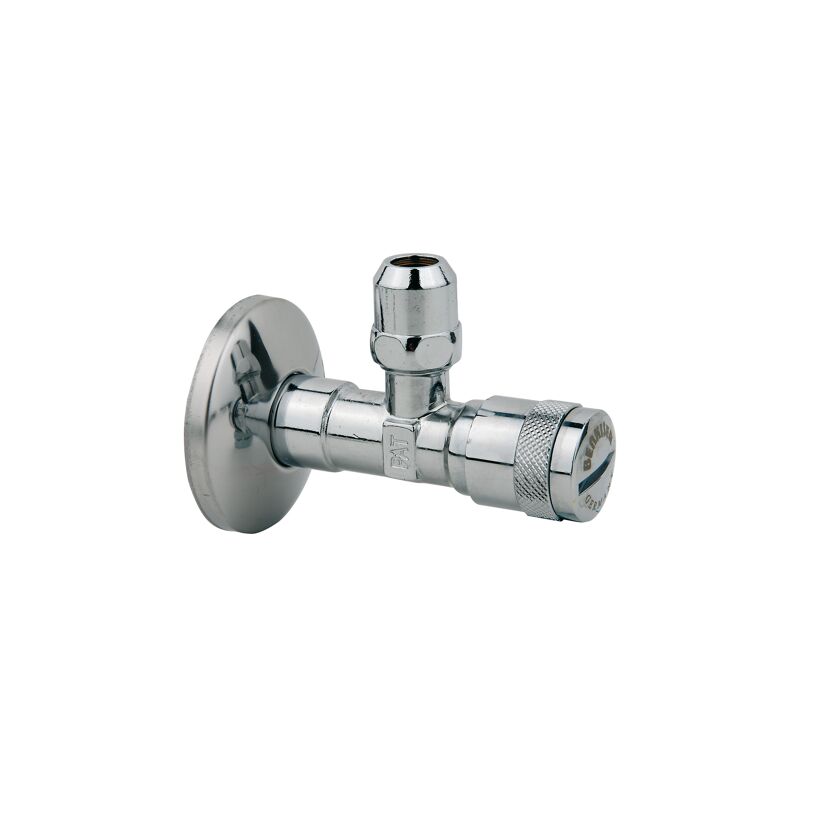 Eckventil 'Benkiser' chromfarben 1/2" x 3/8" x 10 mm mit Schubrosette und Filter