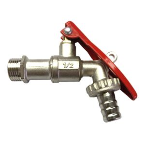 Kugel-Auslaufhahn vernickelt 1/2" AG x 3/4" AG x 1/2" T, abschließbar