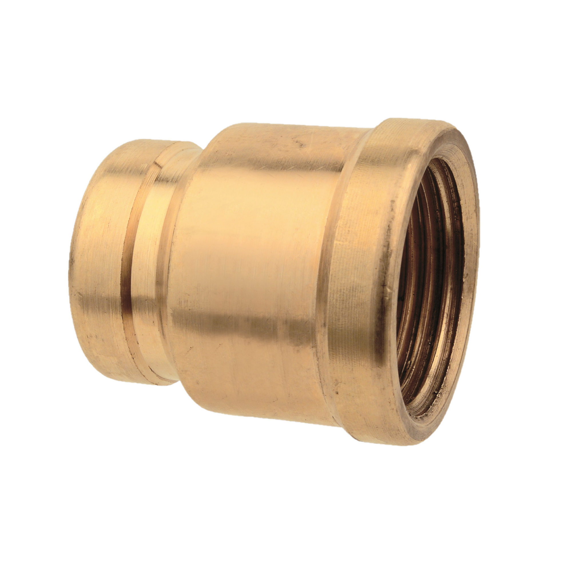 Reduzier-Doppelmuffe Messing blank 1/2" IG x 3/8" IG