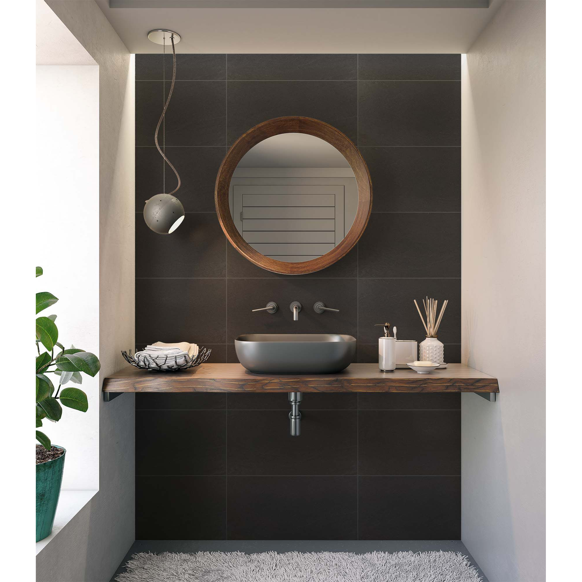 Bodenfliese 'Basalto' Feinsteinzeug schwarz 30 x 60 x 0,7 cm