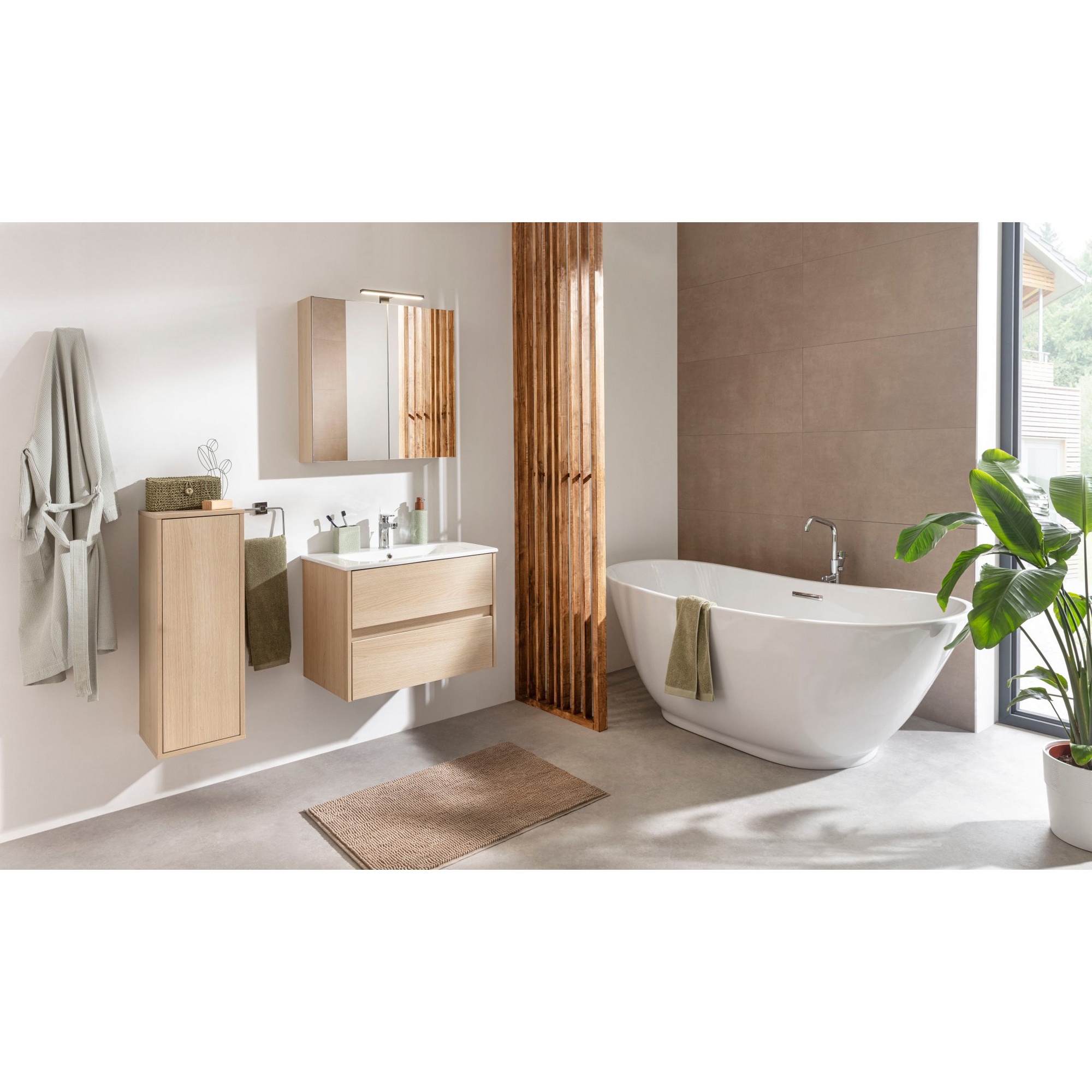 Waschbecken mit Unterschrank 'Compact Line' eichefarben 71 x 51,5 x 46,5 cm