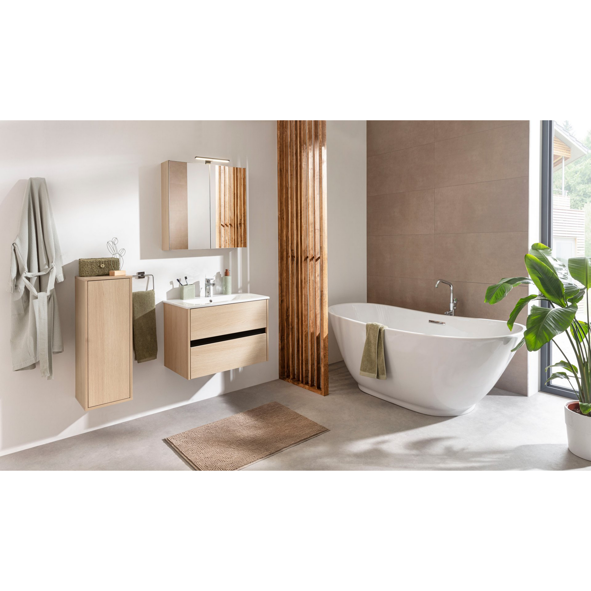 Waschbecken mit Unterschrank 'Compact Line' eichefarben 71 x 51,5 x 46,5 cm
