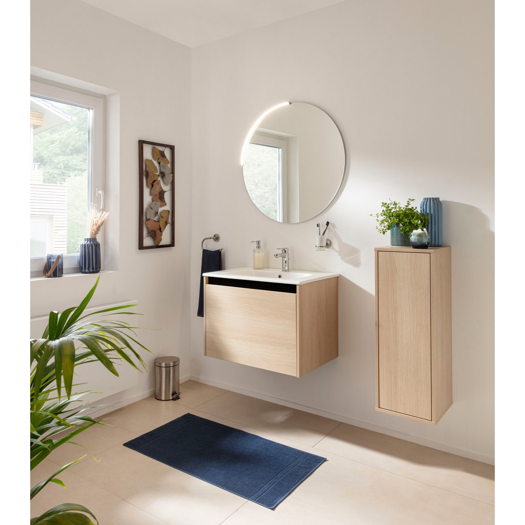 Waschbecken mit Unterschrank 'Compact Line' eichefarben 71 x 51,5 x 46,5 cm