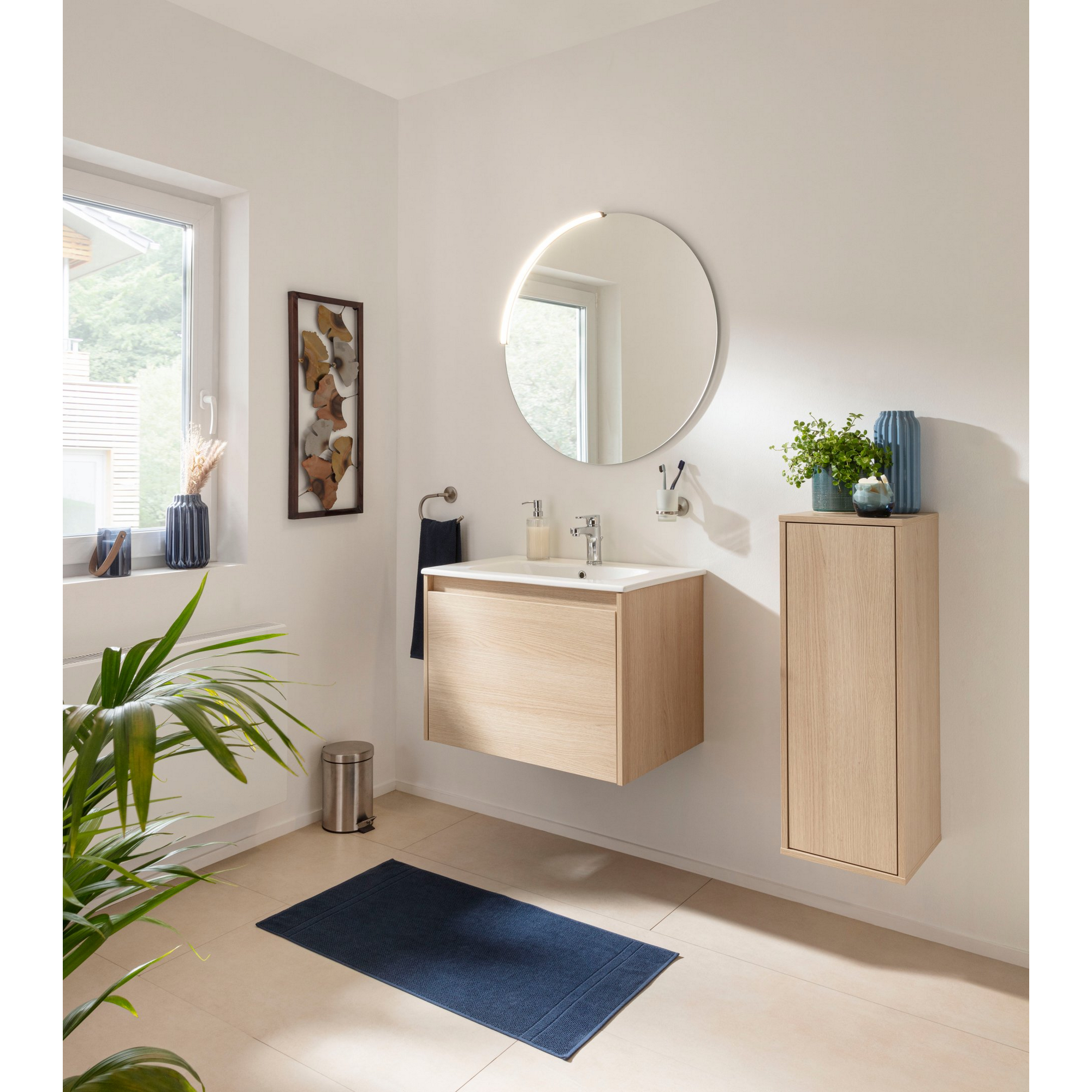 Waschbecken mit Unterschrank 'Compact Line' eichefarben 71 x 51,5 x 46,5 cm